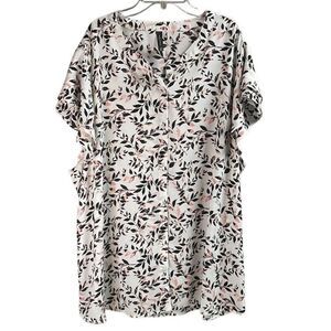 MASSINI Women’s Plus Floral Blouse Short Flutter Sleeves Size 3X 3/4 Button